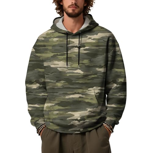 Oversized Camo Hoodies for Men Fleece 2025 Fall Camouflage Sweatshirts Long Sleeve Outdoor Pullover Hoodie with Pocket - Main Image