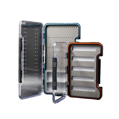 Caja de pesca con mosca, tapa transparente, caja para moscas de trucha, caja impermeable para moscas, caja de aparejos de espuma, herramienta de accesorios de pesca, 2 tamaños