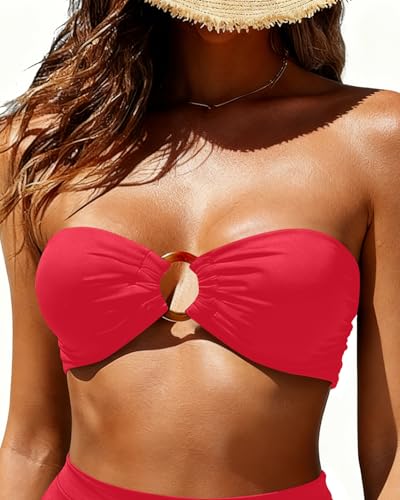 Image of Holipick Bandeau Bikini Top for Women Strapless Swimsuit Tops Only Bathing Suit Tops with Shoulder Straps