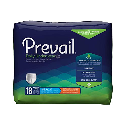 Prevail Daily Protective Underwear - Unisex Adult Incontinence Underwear - Disposable Adult Diaper for Men & Women - Maximum Absorbency - Large - 18 Count (Pack of 4)