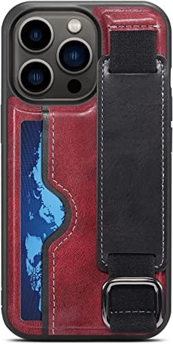 EIDKGD PU Leather Wallet Protective Case for iPhone 13/13 Pro/13 Pro Max, with Card Holster Wrist Strap, Comprehensive Protection Against Collision Back Cover (Color : Red, Size : 13 6.1")