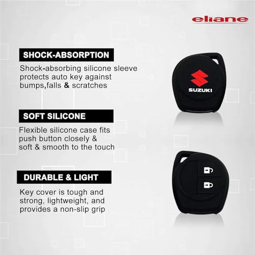 Image of Eliane Silicone Car Key Cover 2 Button Compatible with Maruti Suzuki Baleno Grand Vitara XL6 Swift Brezza Ertiga Dzire Celerio Ciaz SX4 Ignis S Presso S Cross Fronx Alto Ritz (Black-2Pcs)