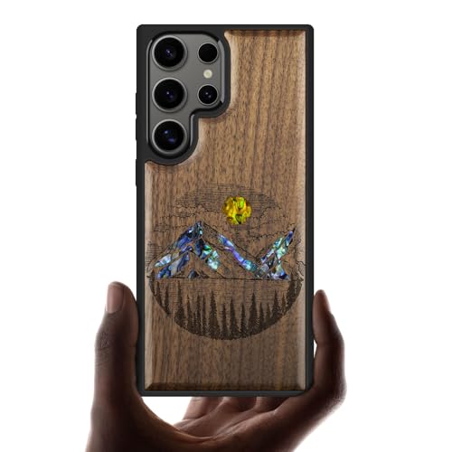 Coque en bois Galaxy S25 Ultra gravée avec incrustation coquillage Noyer