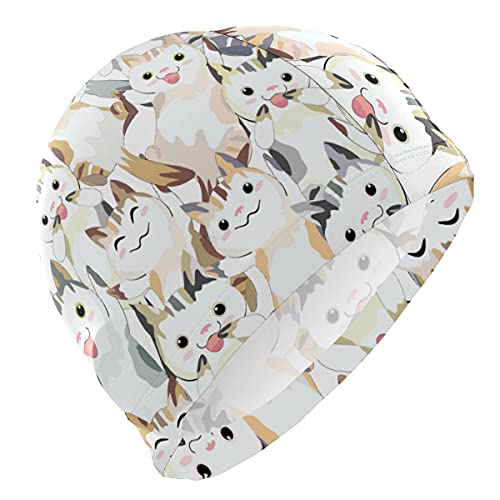 Hupery Cute Kitty Cat Swim Cap Easy Put On/Off Swimming Caps Long Hair Short Hair Swim Caps for Adult Youth Women Men