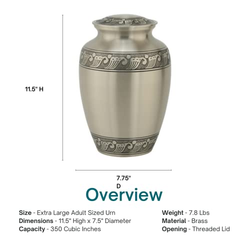 Feather Band Cremation Urn For Ashes In Pewter - Extra Large, Brass, Silver Urn, Extra Large Adult Sized Cremation Urn, 11.5 Inches High #TOP4