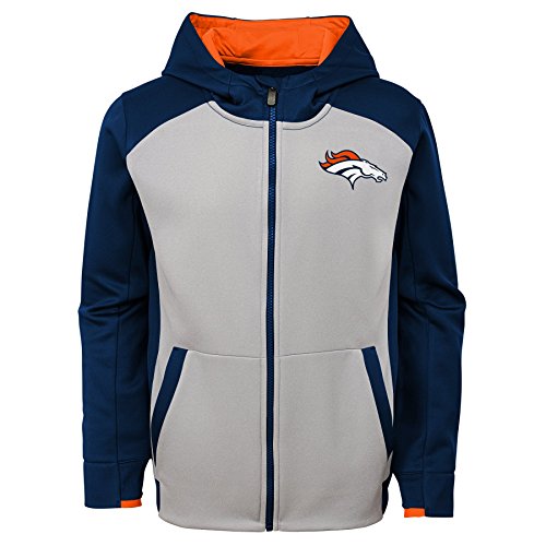NFL Denver Broncos Kids & Youth Boys "Hi Tech" Performance Full Zip Hoodie, Dark Navy, Kids Medium(5-6)