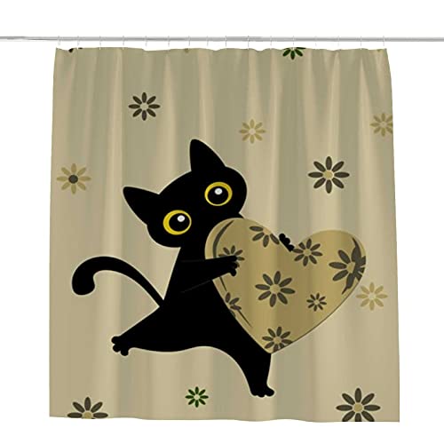 Rideau de douche lavable en machine polyester chat noir 182x183 - 2