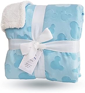 eYone Large Receiving Sherpa Baby Blanket Double Layer Fleece for Nursery Cot and Pram (Blue, 80x110cm)