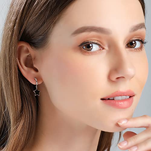 SLUYNZ Solid 925 Sterling Silver Black Star Hoop Earrings for Women Teens 1.3CM Star Hoop Dangle Earrings3