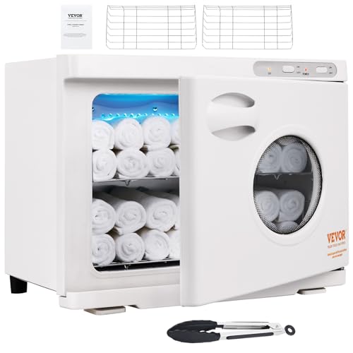 VEVOR Calentador de Toallas Esterilizador Secador de Toallas de 23L con Luz UV 2 Cestas de Acero Inoxidable Calentamiento Rápido Adecuado para Máximo de 54 Toallas Spa Salón de Belleza para Baño Hotel