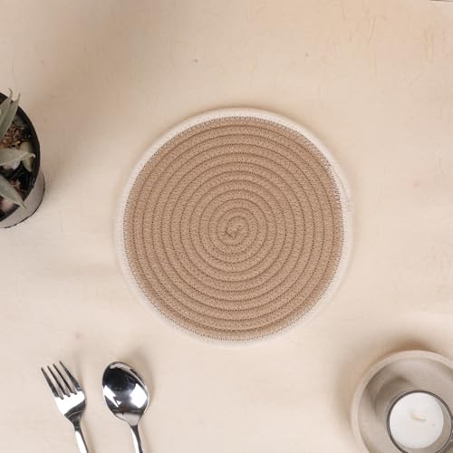Image of DENOVA Cotton Rope Trivet for Hot Pans and Pot, Heat Resistant Table Mat, Round Handmade, Kitchen and Home Decor, Beige and creame Line Pack of 3