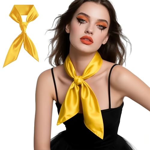 Seawhisper Yellow Silk Scarf Neck Scarf Necklace Ascot Bellas Costume Bandana Satin Neckerchief Hankerchief for Women Men Accessories 28x28