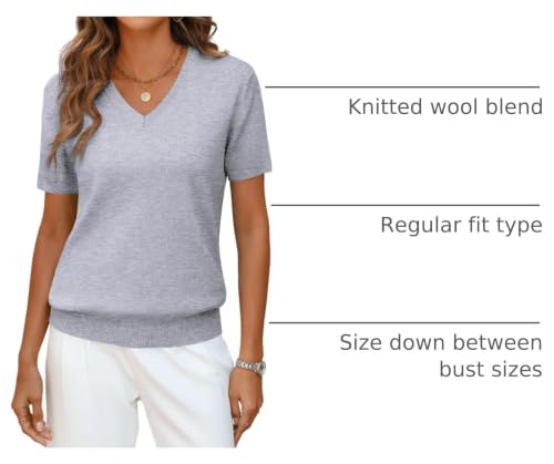 Image of ANRABESS Womens Short Sleeve Sweater Top Wool Blend Business Casual Outfits