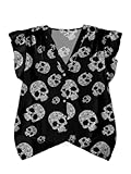 SHENHE Women's Plus Size Ruffle Cap Sleeve Button Up Blouse Skull Print Spooky Season Top Blouse Black and White Large Plus
