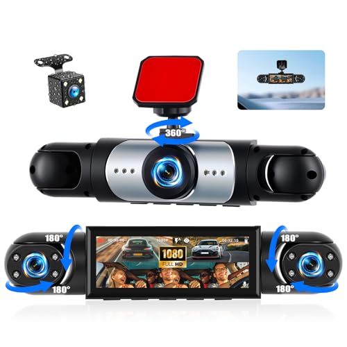 LAMTTO Dash Cam Auto 360 Gradi Dashcam 4 Canali Telecamera per Auto Monitoraggio del Parcheggio IR Visione Notturna Kit di Cablaggio Scheda 128GB Grat
