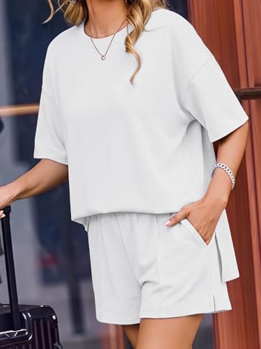 Image of COCCKO Womens Shorts Sets Matching Lounge Two Piece Outfits Summer Cute Casual Vacation Short Sleeve 2 Piece Set
