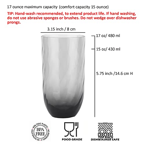 Koxin-Karlu 17-Ounce Plastic Tumbler Acrylic Glasses Mixed Drinkware, Set Of 6 Smoky Grey #TOP1