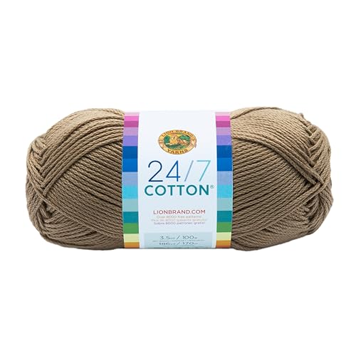 Image of Lion Brand Yarn, 24 /7 Cotton Yarn, Taupe, Beige, 1 Pack | Light Worsted 100% Mercerized Cotton Yarn for Crochet, Knitting, Craft, 185 Yards of Natural Fiber for Tees, Bags, Dishcloths