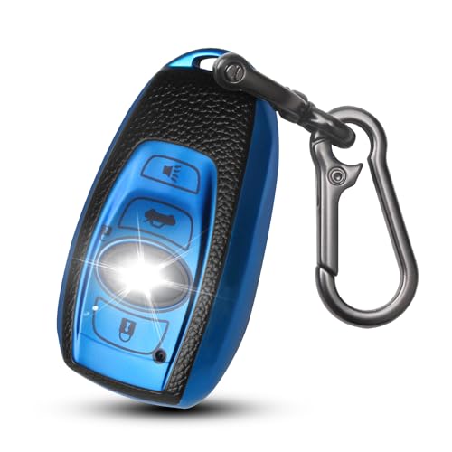 QBUC for Subaru Key Fob Cover with Keychain Car Key Case Protector Fit for Subaru Crosstrek Forester Outback Ascent Impreza Legacy BRZ WRX Sti 4 Buttons (Blue)