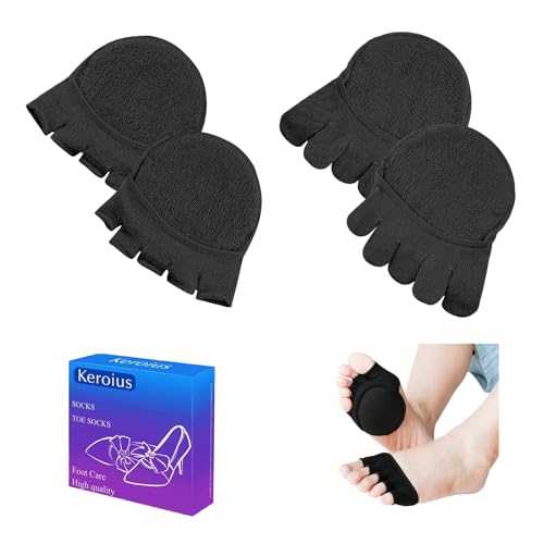 Image of Women Toe Topper Socks,Five-Toes No Show Liner Socks Ball of Foot Cushions Half Non Slip Invisible Forefoot Sock