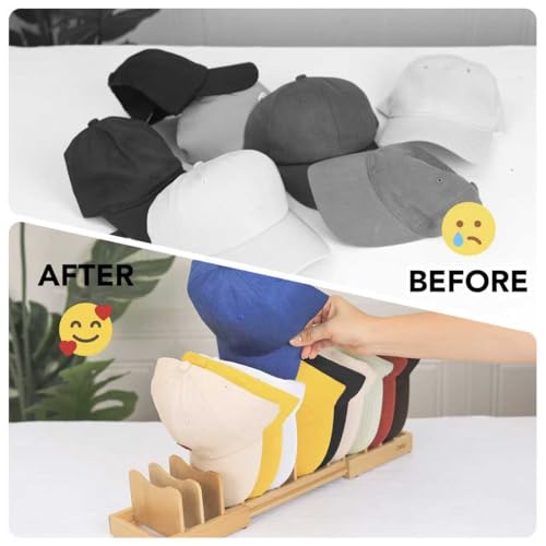 Image of Expandable Hat Stand for Baseball Caps, Bamboo Hat Organizer for 7 to 13 Baseball Caps, Hat Holder for Closet, Bedroom, Dresser, and Shoe Cabinets(Bamboo)