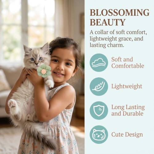 Image of Qpets Crochet Flower Cat Collar Quick Release Cute Plush Kitten Neckband