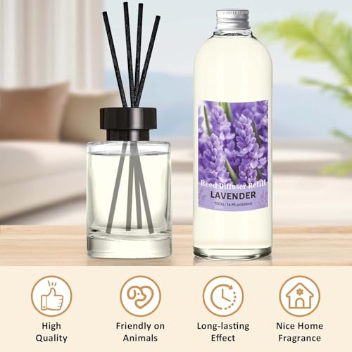 Image of STRN Lavender Reed Diffuser Refill 500ml with 6 Natural Reed Sticks, Premium Aromatherapy for Home, Long-Lasting Fragrance for Living Room, Bedroom, Office | Alcohol-Free