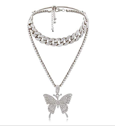 Statment Big Butterfly Pendant Necklace Rhinestone Chain for Women Girl Bling Bling Gold Silver Chain Shiny Crystal Choker Necklace Jewelry Gifts -Style 3