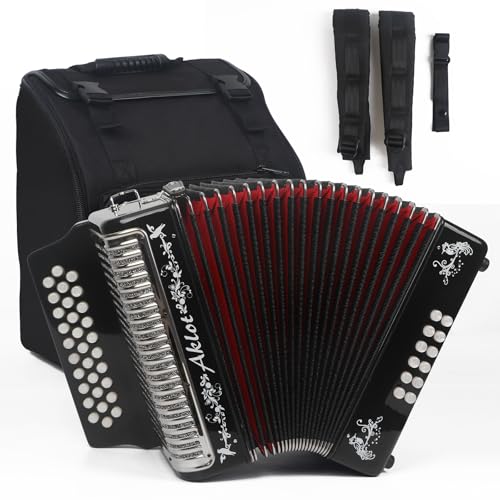 AKLOT - Acordeón de 31 teclas y 12 bajos, GCF, cubierta de metal, timbre más claro que la cubierta de...
