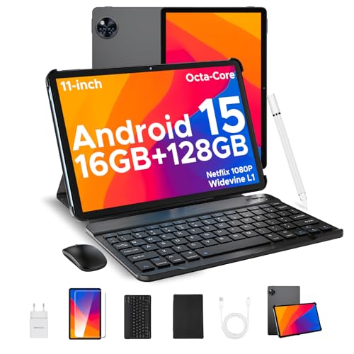 DOOGEE 2025 Tablet 11 Pulgada, U11 Andriod 15 Tablet con Teclado, 16GB RAM+128GB ROM(2TB TF) 8580mAh, Tablet para niños T606 Octa-Core, 7.9mm Cuerpo metálico, 13MP Camera, Widevine L1/Face ID/BT5.0