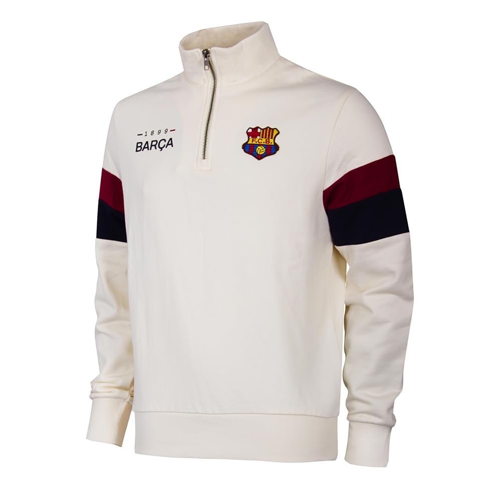 COPA - Felpa con Zip Corta - Uomo - FC Barcelona 1899 - Ecru - 100% Cotone Biologico