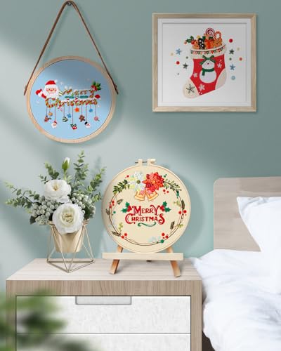 Image of TINDTOP Christmas Embroidery Kit for Adult, 5 Pack Embroidery DIY Starter Kit, with Stamped Patterns, Hoop, Tools, Colorful Threads with Needles, Instructions | 5 Pack with Stamped Patterns, Hoop, Tools, Colorful Threads with Needles, Instructions