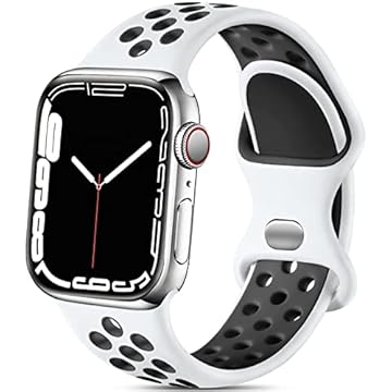 Lerobo Pulseira de substituição esportiva de silicone macio compatível com Apple Watch Ultra 2 SE, séries 9, 8, 7, 6, 5, séries 4, 3, 2 e 1, branco/preto, M/G