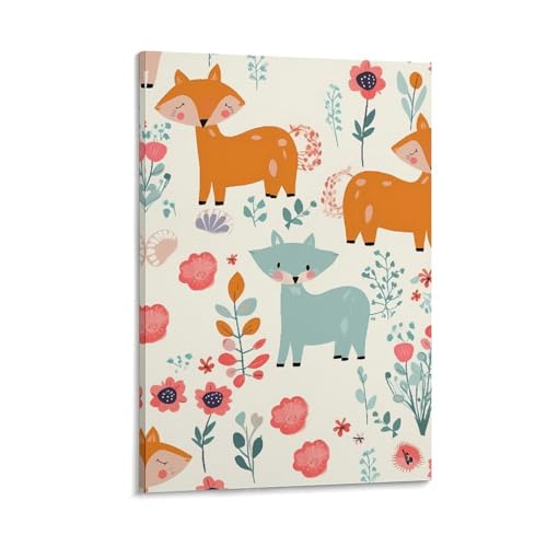 Impression sur toile moderne avec motif floral mignon et animal sauvage