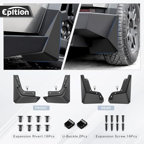 Image of 2025 Upgraded Custom Fit for Tesla Cybertruck 2023 2024 2025 Flexible Mud Flaps TPE Splash Guards (No Drilling) 3D All Weather Mudflaps with Hardware Accessories,Set of 4PCS, Front and Rear