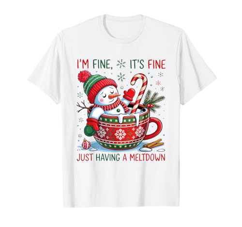Divertido muñeco de Nieve navideño Taza de Cacao Caliente Holiday Meltdown Humor Camiseta