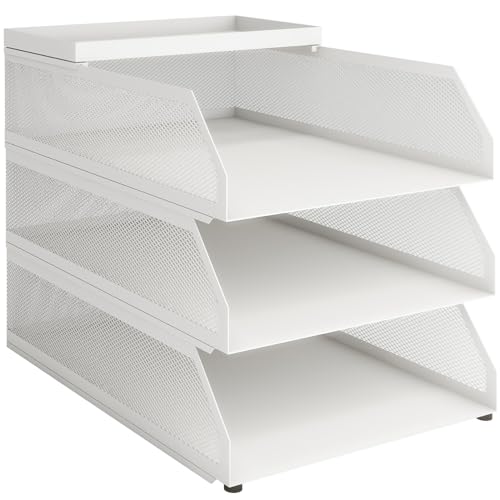 PUNCIA Corbeilles à Courrier en Maille Métallique à 3 Niveaux Organiseur de Bureau Multimédia Boîte de Rangement Organisateur de Tiroir Support d'Empilage...