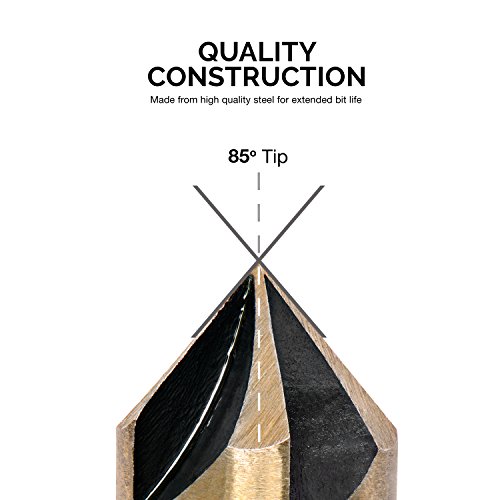 Neiko 10218A Countersink Drill Bit Set For Wood And Metal, 1/4” Tri-Flat Shank, 5 Piece Countersink Bits, M2 High Speed Steel #TOP3
