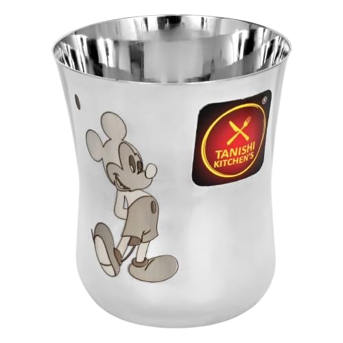 TANISHI KITCHEN'S Stainless Steel Mickey Character Glass- 1 Pcs. 100ml | Cartoon-Themed Drinkware for Kids | Durable, Rust-Free & Dishwasher Safe