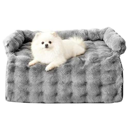 Hundebett Flauschig, Katzenbett, Waschbar Haustierbett, rutschfeste Unterseite, Wasserdichtes Innenfutter, Hundedecke Sofa mit Rand, Katzensofa Katzennest für Katze Kleine Hunde, 75x75cm (Dunkelgrau)