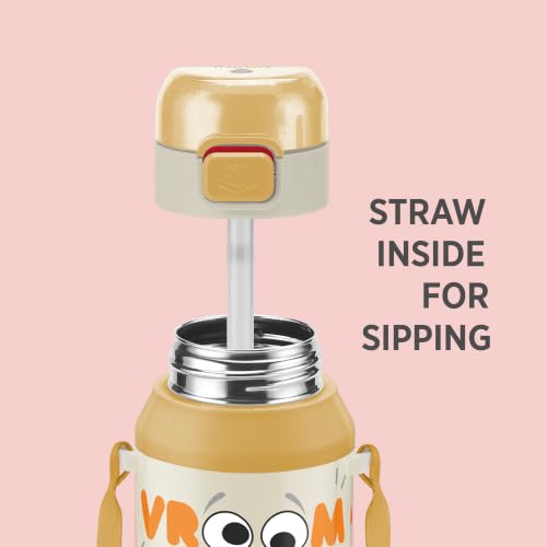 Image of Milton Steel Helio 400 Thermoware Water Bottle 370 ml with One Touch Safety Lock & Twin Lid Sip or Gulp, Long Hours Hot & Cold, Leak Proof, ISI Certified, PU Insulated, for Kids, Gym, School, Brown