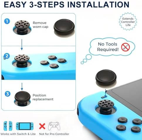 Ferkurn Joystick Replacement Cap Thumb Grip for Switch OLED Joycon & Switch Lite, Joycon Grip Button Stick Cover 3D Analog Cap Skin Replacement Part Repair Kit Accessories, 6PCS - 5