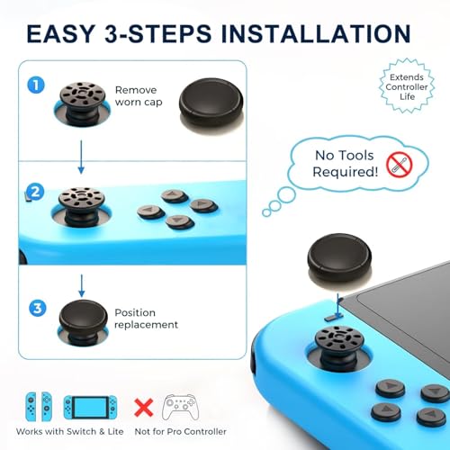 Ferkurn Joystick Replacement Cap Thumb Grip for Switch OLED Joycon & Switch Lite, Joycon Grip Button Stick Cover 3D Analog Cap Skin Replacement Part Repair Kit Accessories, 6PCS by Ferkurn - Image 6