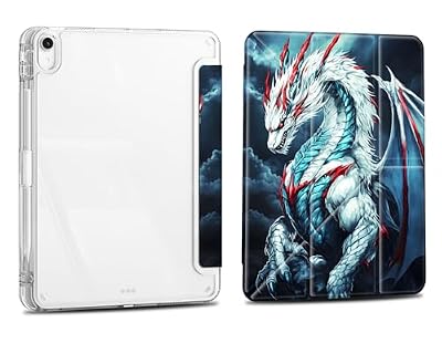Case for iPad 10.2 Inch 9th/8th/7th Gen 2021/2020/2019, iPad Air 3 2019 10.5, Slim Clear Case with Pencil Holder,Multi-Angles Folding Y-Shaped Stand Cover, White Flying Dragon 2