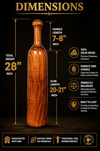 Image of DRAGORA Creation Sheesham Wood Indian Clubs /Mudgal /Meel /Clubbell /Karla Kattai /Weight,Fitness Equipment for Men & Women,for Home & Gym Workout,Made in India,1 Unit (5kg)