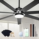 72" Black Smart Ceiling Fan with Light and Remote via WiFi Alexa APP Control,6 Speed Quiet DC Motor,Dimmable,7 Wood Blades Indoor Outdoor Ceiling Fans for Patios or Bedroom
