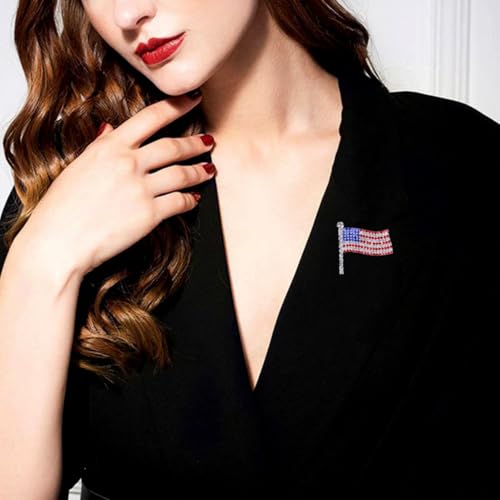 Image of Rhinestone Bowknot USA Flag Brooch Pin for Women Fashion Crystal 4th of July American Patriotic Medal Blue Red Brooches Independence Memorial Day Jewelry
