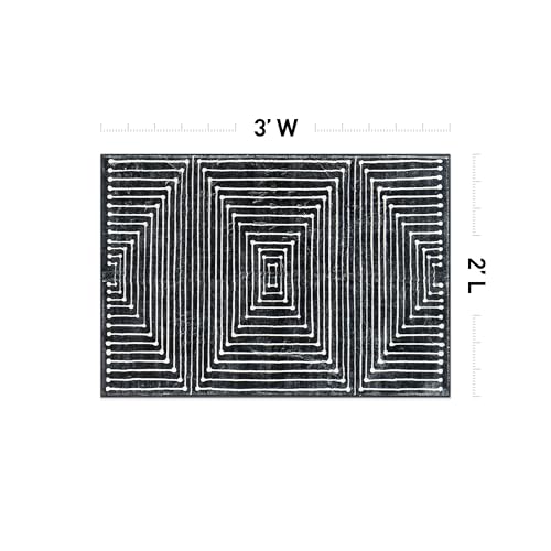 Rugshop Marbella Bohemian Stripes Washable Non Slip Area Rug 2' x 3' Black
