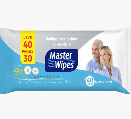 KIT TOALHA UMEDECIDA MASTER WIPES ADULTO HIGIENE DIÁRIA LEVE 480 PAGUE 360 UN