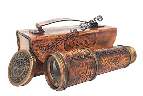 Nautical.Gift.Decor Telescopio náutico de Mano de latón con Funda de Piel, diseño de Reloj espía de Estilo Vintage Dollond London Scope Cover
